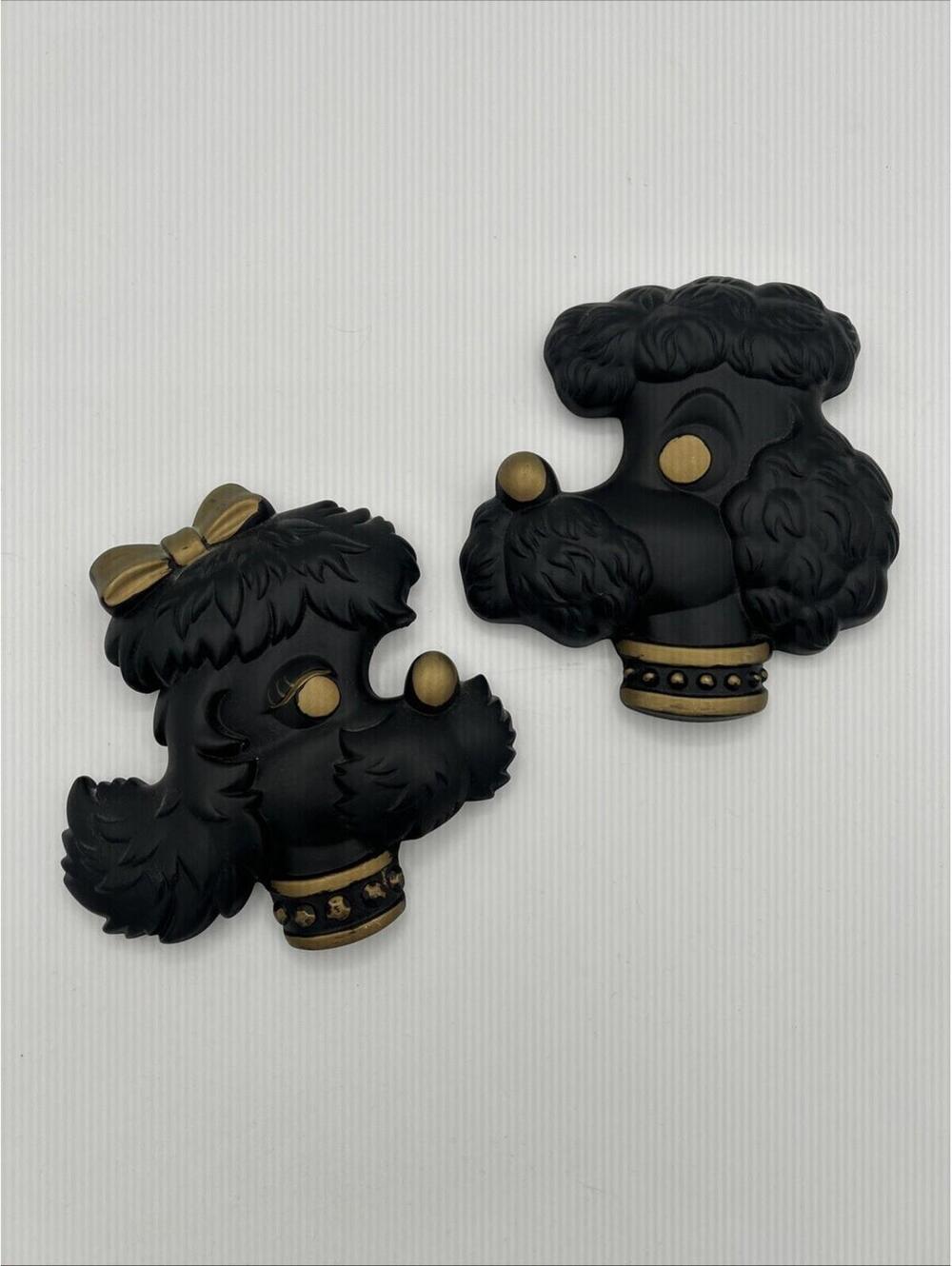 Vintage Chalkware Miller Studios 6” Pretty Poodles Wall Plaques 50-60’s Pair (2)
